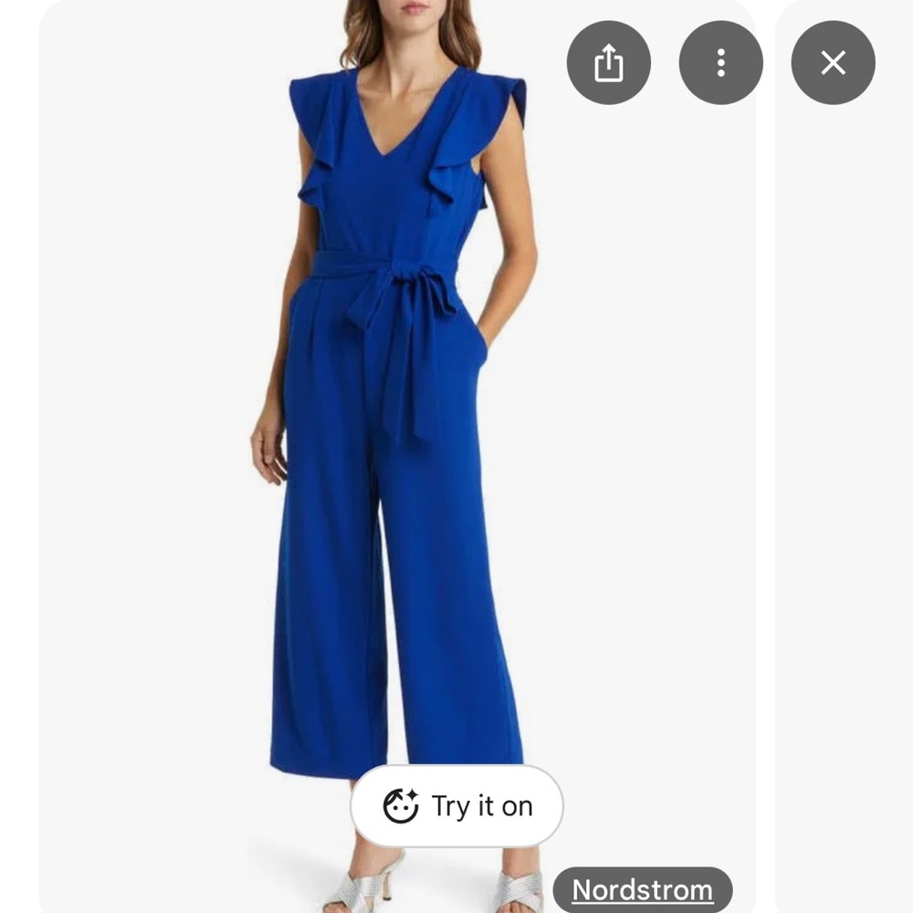 Tahari Blue Cap Sleeve Midi Dress